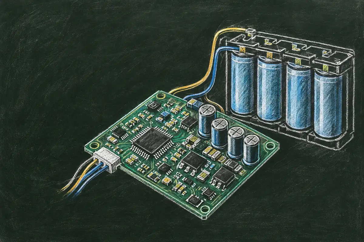 Плата BMS 48V 200A LiFePO4 с конденсаторами и микроконтроллерами