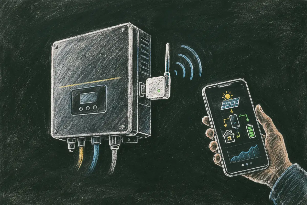 WiFi-модуль PowMr WIFI-VM рядом с инвертором