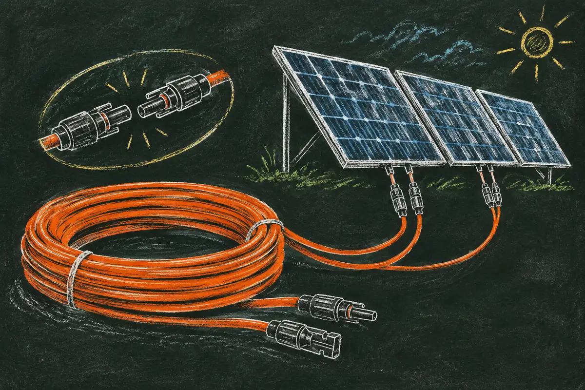 кабель PV 6 мм² с коннекторами MC4 и схема подключения панелей